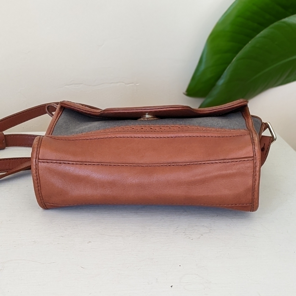 Cole Haan Tooled Leather Canvas Crossbody Purse Bag - Picture 6 of 8